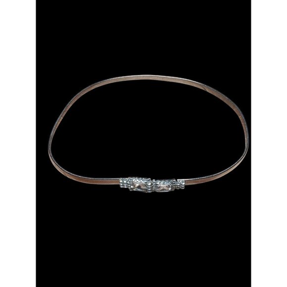 Silver Tone Metallic Stretch Cinch Belt Faceted Clear Rhinestone Buckle Dressy main image 2